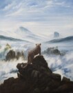 Leopardo sul mare di nebbia, olio su tela, 70x50cm, 2021